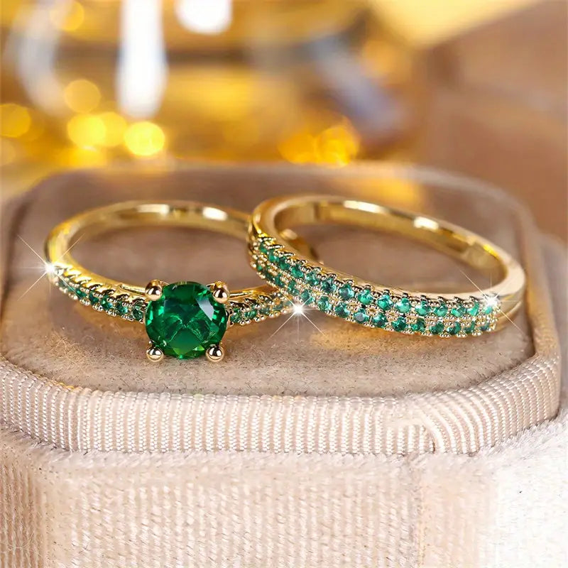 Set de Anillos Dúo con Esmeralda en Oro