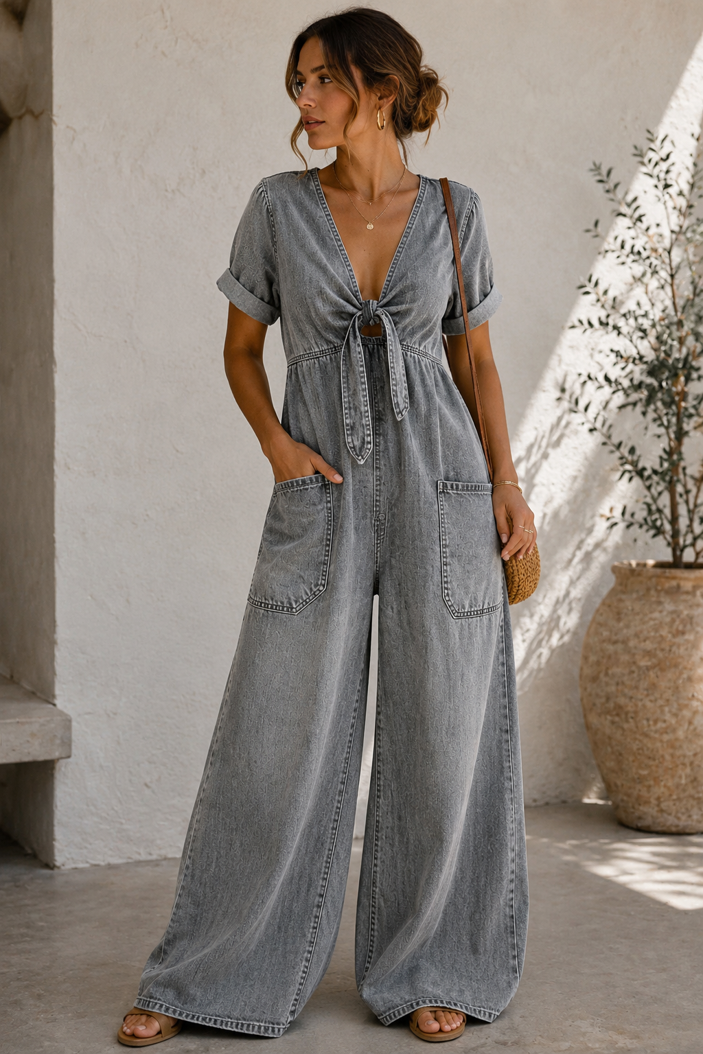 Victoria™ | Mono Denim Elegante de Pierna Ancha