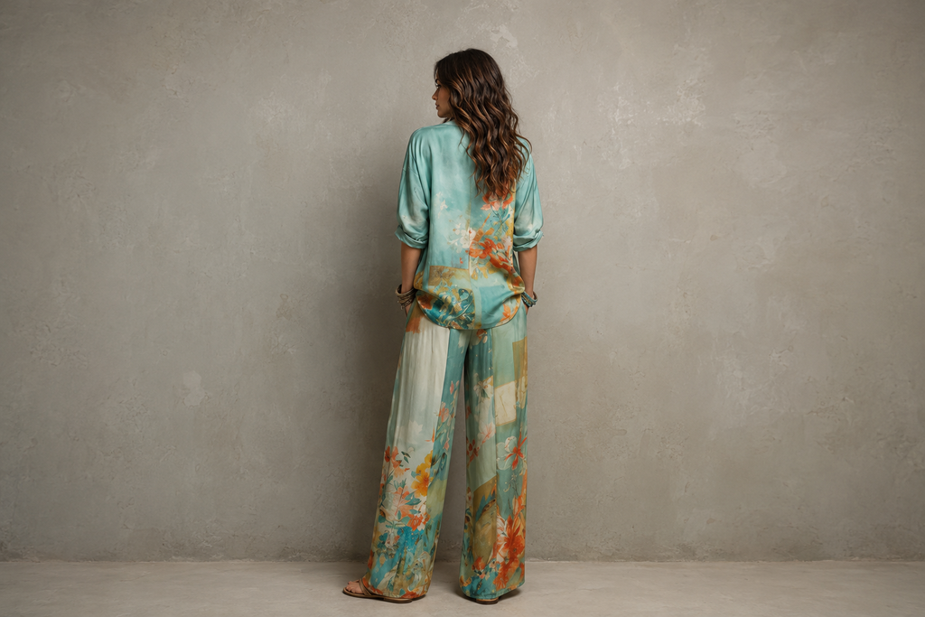 Selénia™ | Conjunto elegante floral de pantalón ancho