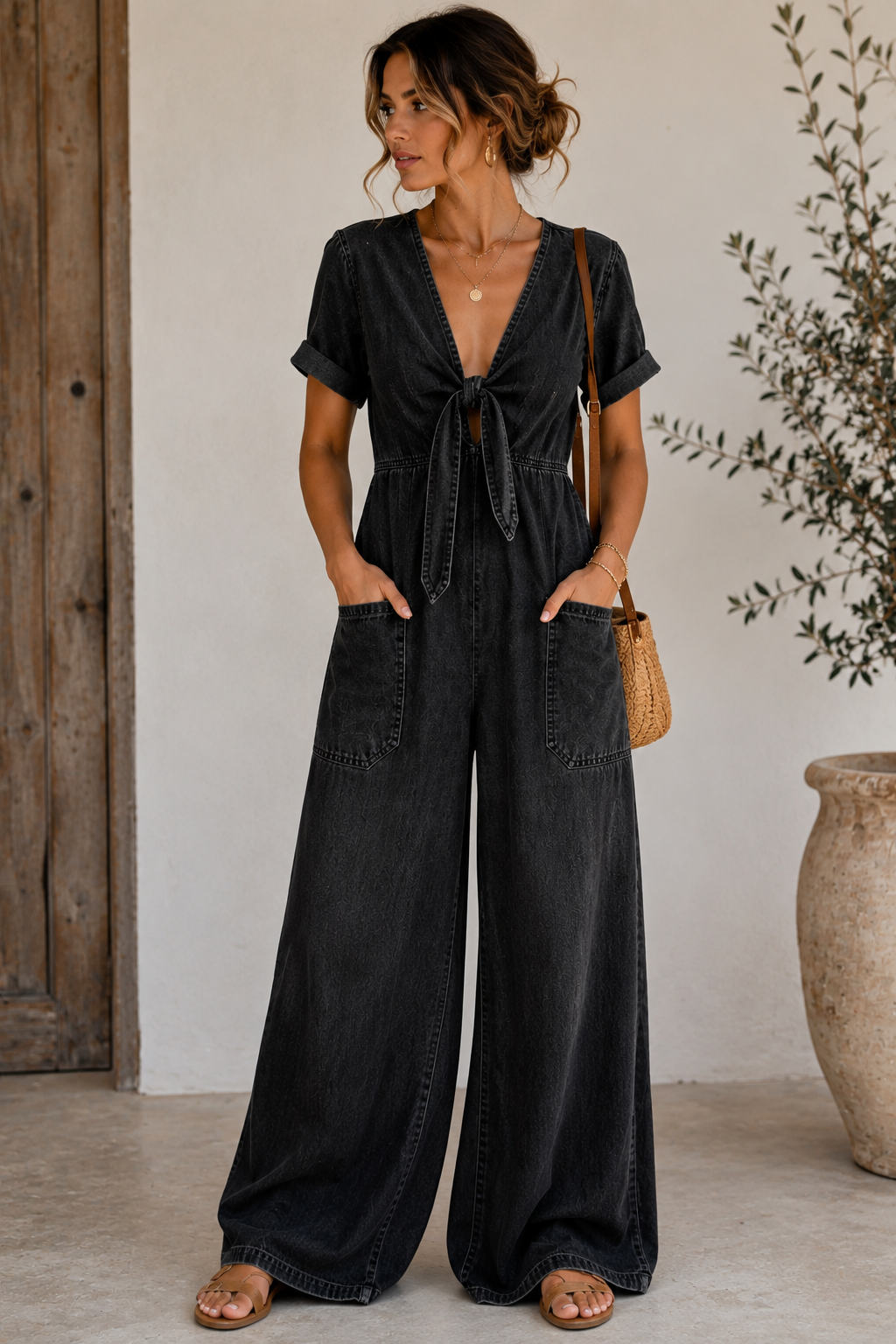 Victoria™ | Mono Denim Elegante de Pierna Ancha
