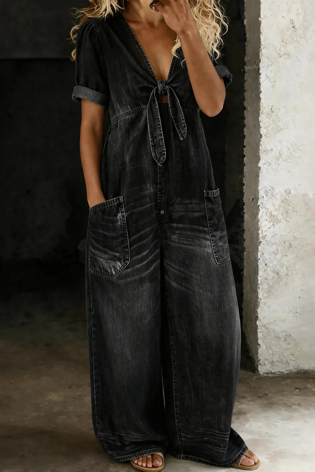 Victoria™ | Mono Denim Elegante de Pierna Ancha