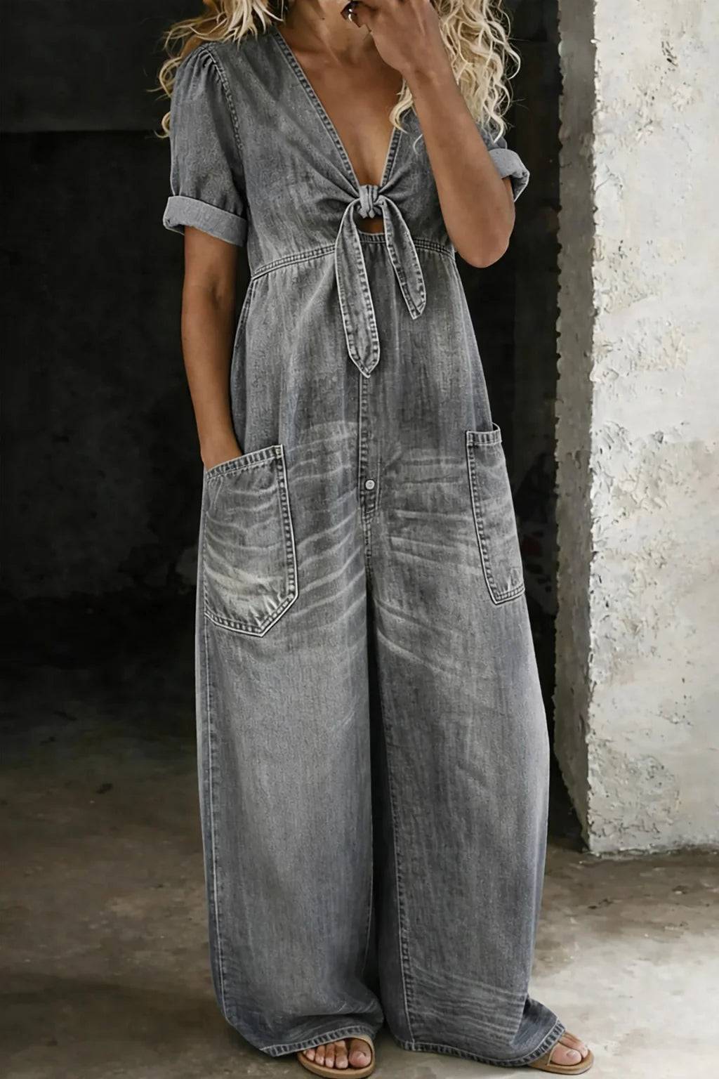 Victoria™ | Mono Denim Elegante de Pierna Ancha
