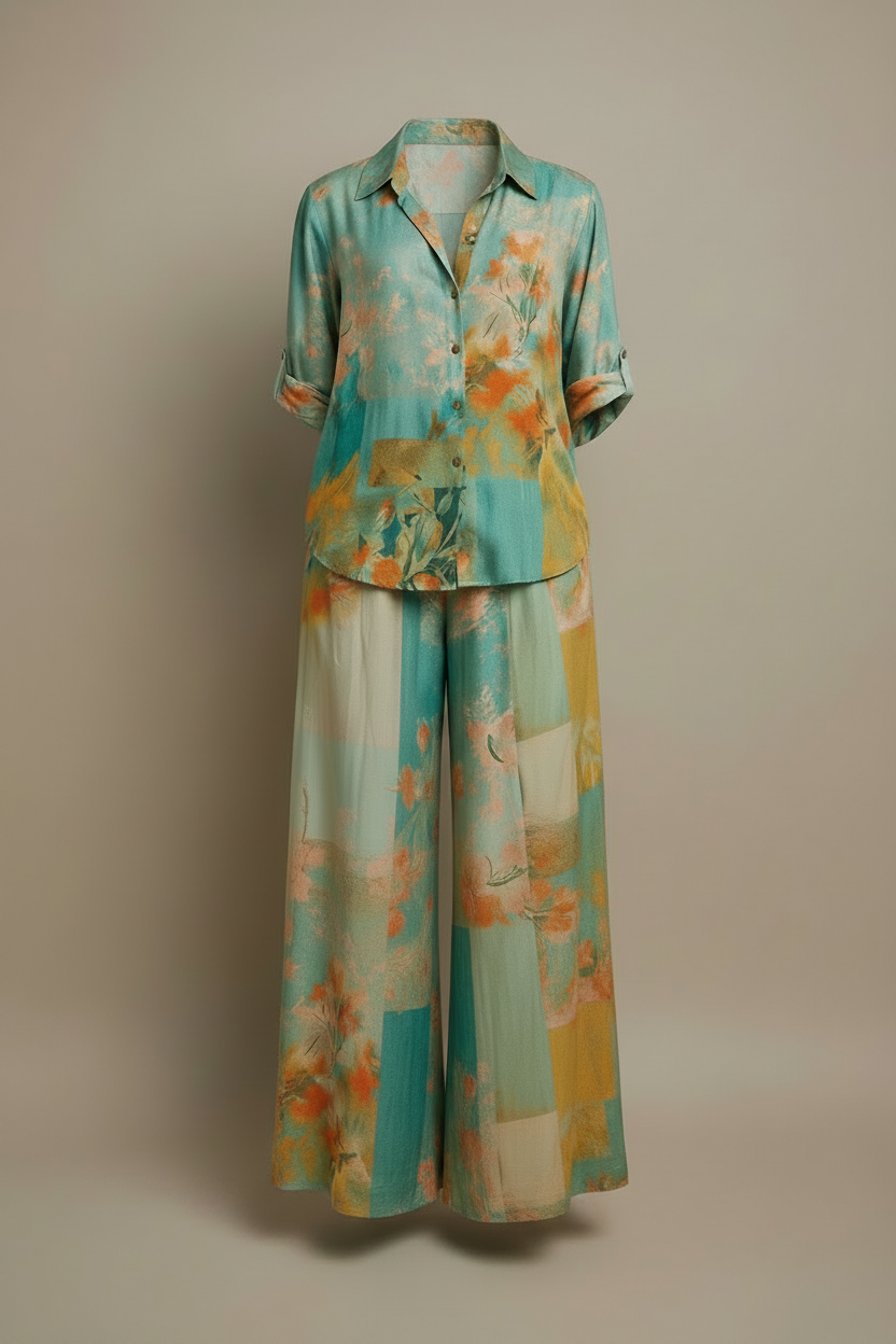 Selénia™ | Conjunto elegante floral de pantalón ancho